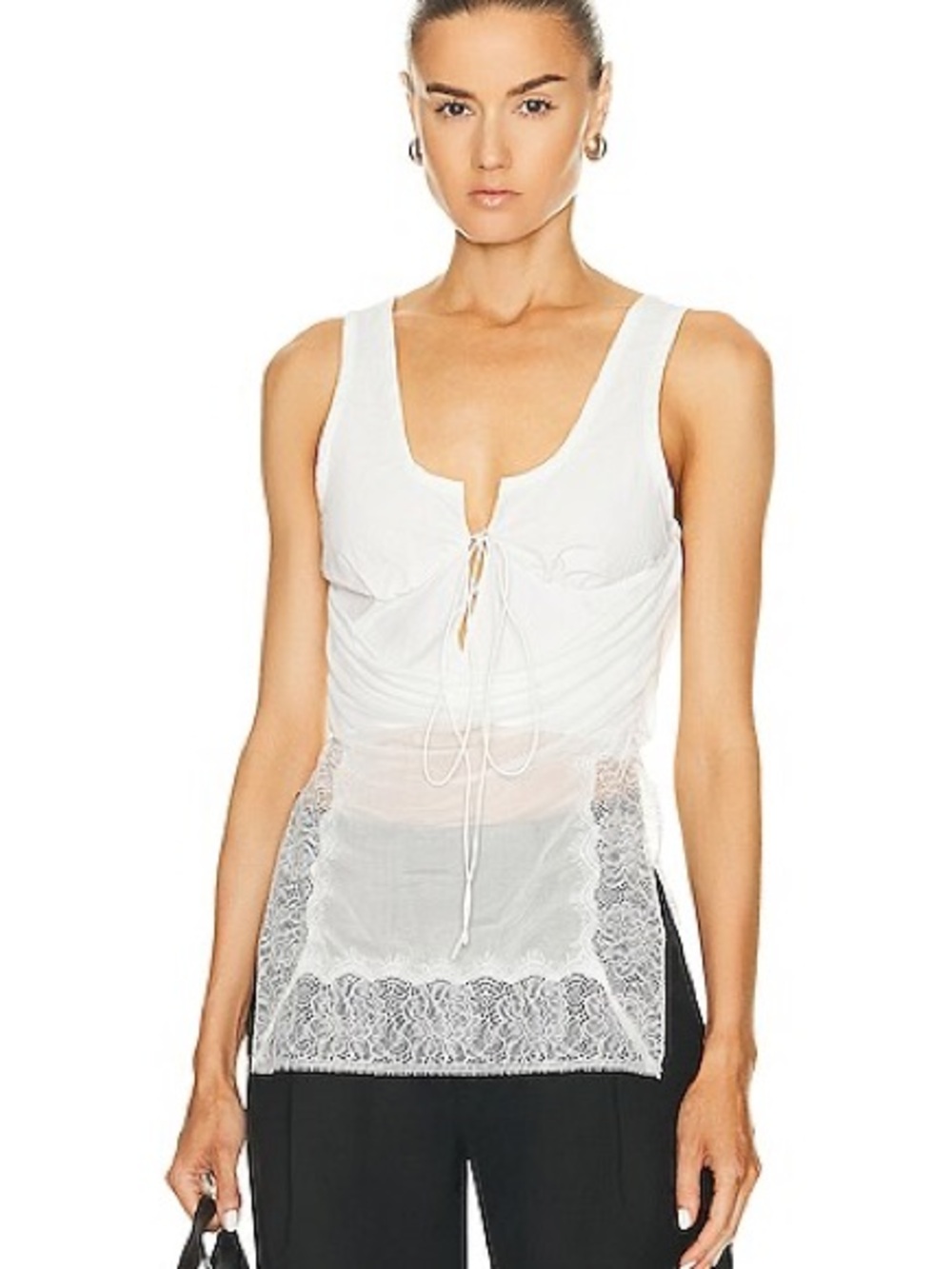 Christopher Esber White Lace-Trim Tie-Front Tank